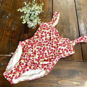 J Crew Raspberry Fruit Print One Piece Swimsuit Square Neck Size 6 Soft Girl